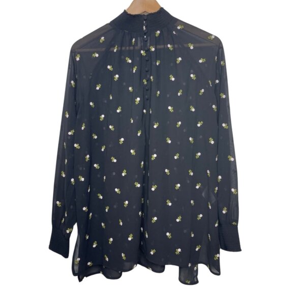 CABI | Black Sheer Long Sleeve Embroidered Mock Neck Floral Blouse | Size S - Picture 1 of 10
